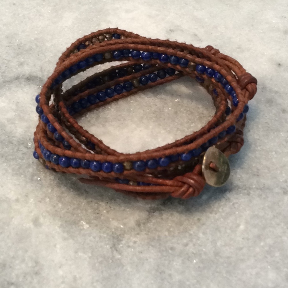 Chan Luu leather wrap bracelet leather blue beads